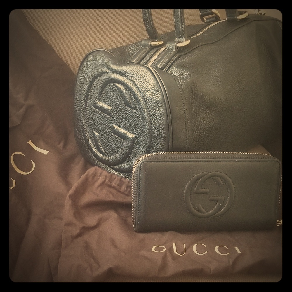 GUCCI Boston Soho - Blk Leather Satchel & Wallet